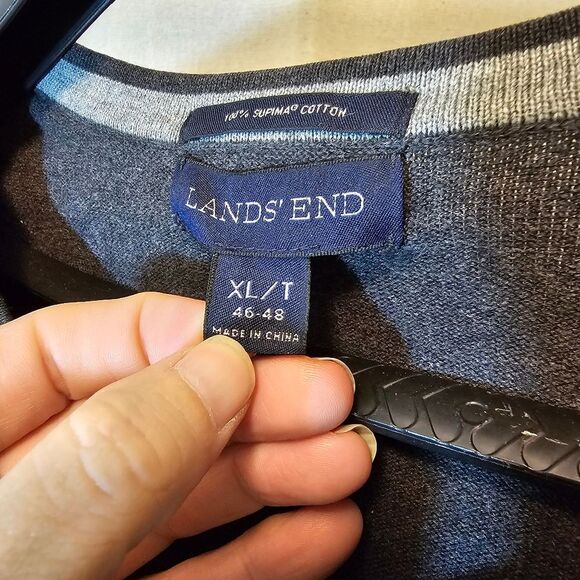 Lands End Mens XL 46-48 Sweater V Neck Long Sleeve Supima Cotton Grey - Picture 3 of 8